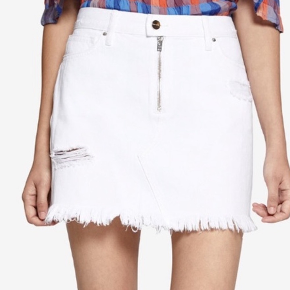White Jean Skirt With Silver Zipper